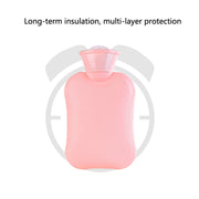 Hot Compress Stomach Hot Water Bottle Flannel Cover Cartoon Hand Warmer(Pink)