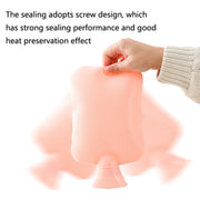 Hot Compress Stomach Hot Water Bottle Flannel Cover Cartoon Hand Warmer(Pink)