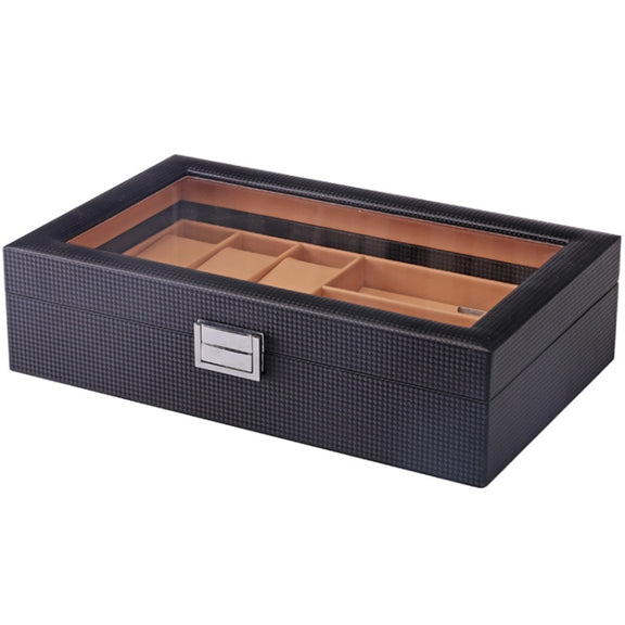 6+3 PU Watch Glasses Case Carbon Fiber PU Skin Watch Box Sunglasses Box(Brown)