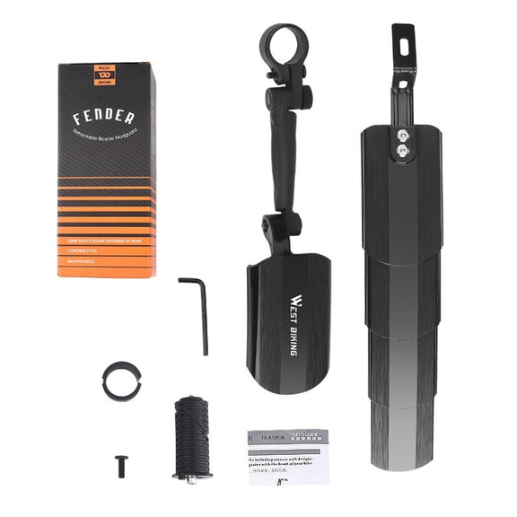 WEST BIKING Mountain Bike Retractable Folding Mudguards(Black)