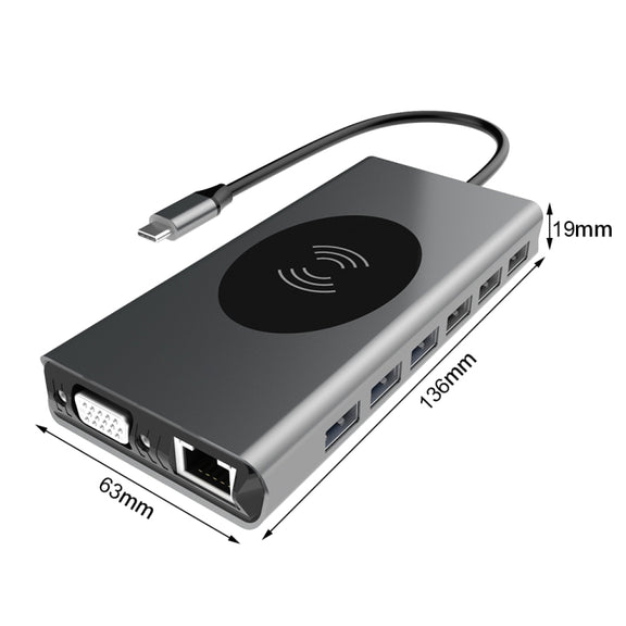 BX15W USB HUB Type-C Docking Station with Wireless Charge Function(15 in 1)