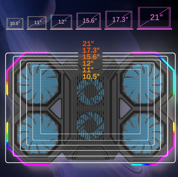 F12 6 Fans USB Semiconductor Computer Radiator Notebook Stand with Phone Holder, Colour: Blue Light + RGB Light