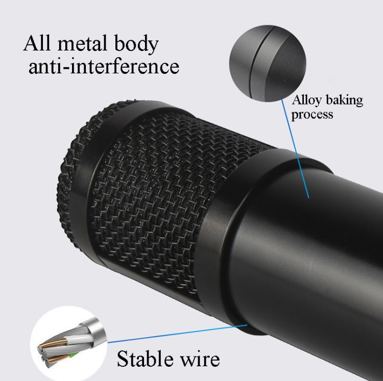 BM800 Condenser Microphone Set With USB Sound Card(Black And  Golden Net)