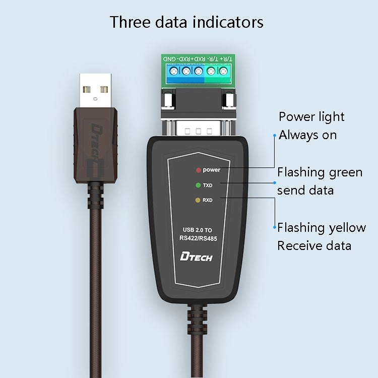 DTECH DT-5019 USB to RS485 / RS422 Conversion Cable, FT232 Chip, Length: 0.5m