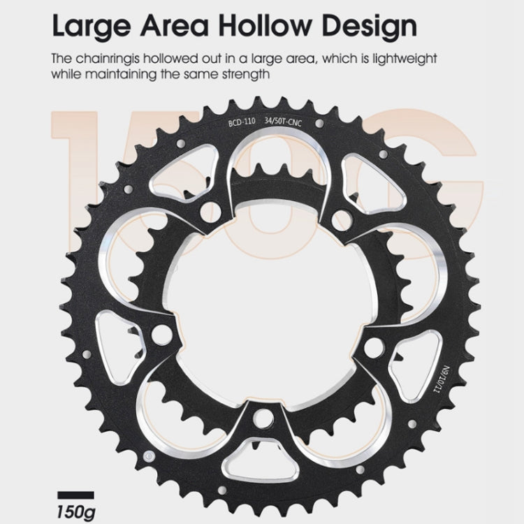 WEST BIKING 34T-50T Road Bike Racing Folding Chainwheel(Black)