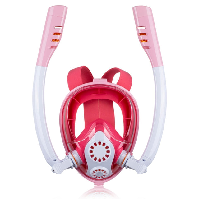 Kids Double Tube Full Dry Silicone Diving  Snorkeling Mask Swimming Glasses, Size: XS(White Pink)