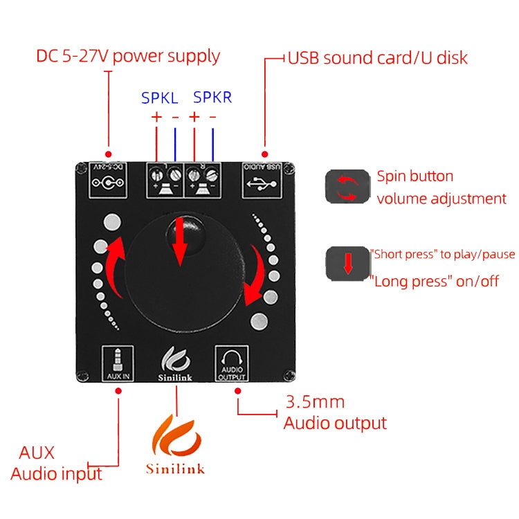 Sinilink AP50H HiFi 2.0 Stereo Bluetooth Digital TPA3116D2 Power Amplifier Board(PCB) - Breadboard / Amplifier Board by PMC TechLife | Online Shopping South Africa | PMC TechLife | Buy Now Pay Later Mobicred