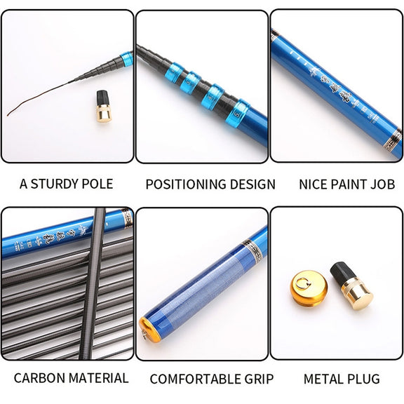 Carbon Short Section Fishing Rod Short Section Positioning Handle Rod, Length: 3.6m(Blue)