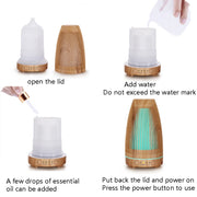 STB-103 Atmosphere Colorful Light Humidifier Aroma Diffuser(Deep Wooden Grain)
