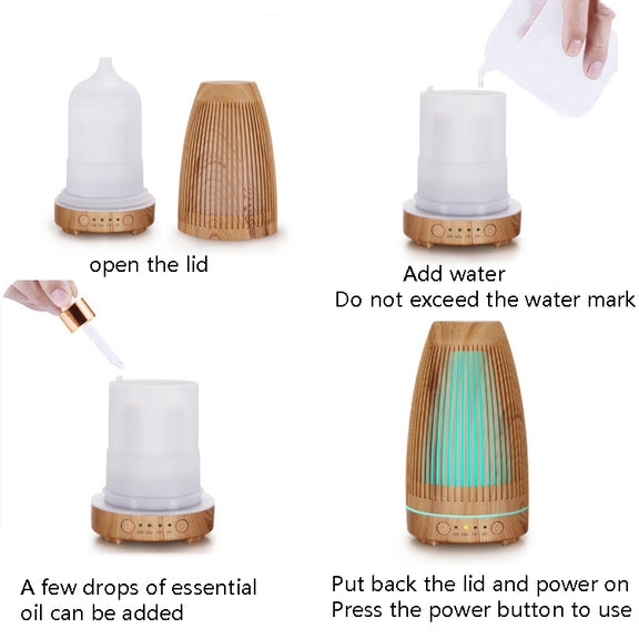 STB-103 Atmosphere Colorful Light Humidifier Aroma Diffuser(Deep Wooden Grain)