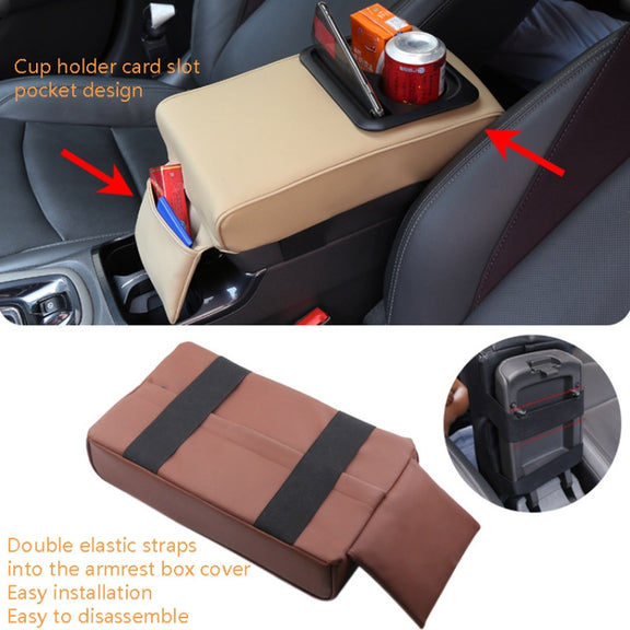 Car Armrest Box Increased Support With Rear Seat Water Cup Holder(Beige)
