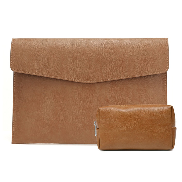 PU Leather Litchi Pattern Sleeve Case For 13.3 Inch Laptop, Style: Liner Bag + Power Bag  (Light Brown) - free shipping - PMC Jewellery - Order now!
