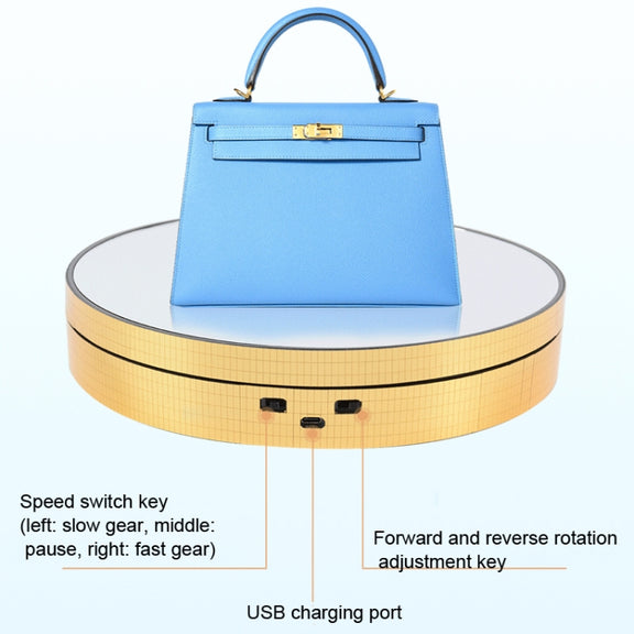 25cm Adjustable Speed Electric Rotating Display Stand Video Shooting Props Turntable(Golden Mirror)