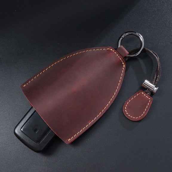 18Y-009 Vintage Handmade Leather Car Pull-Out Key Case(Oil Wax Skin Tea)