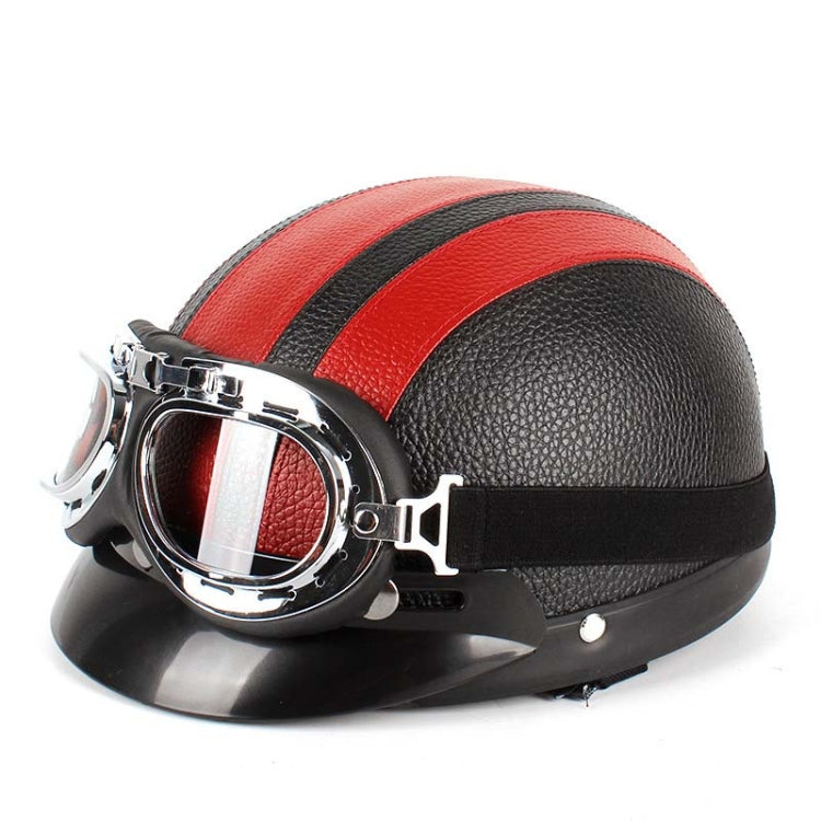 BSDDP A0318 PU Helmet With Goggles, Size: One Size(Black Red) - free shipping - PMC Jewellery - Order now!