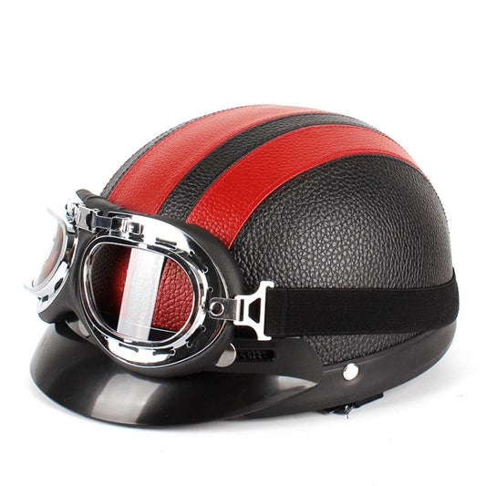 BSDDP A0318 PU Helmet With Goggles, Size: One Size(Black Red) - free shipping - PMC Jewellery - Order now!