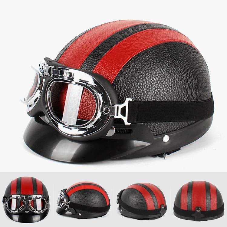 BSDDP A0318 PU Helmet With Goggles, Size: One Size(Black Red) - free shipping - PMC Jewellery - Order now!