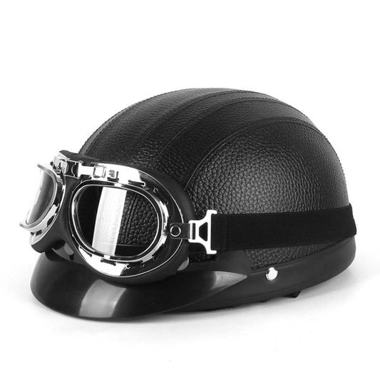 BSDDP A0318 PU Helmet With Goggles, Size: One Size(Black) - free shipping - PMC Jewellery - Order now!