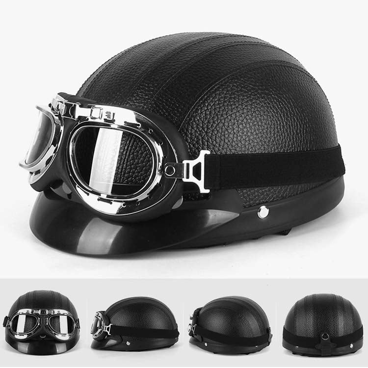 BSDDP A0318 PU Helmet With Goggles, Size: One Size(Black) - free shipping - PMC Jewellery - Order now!
