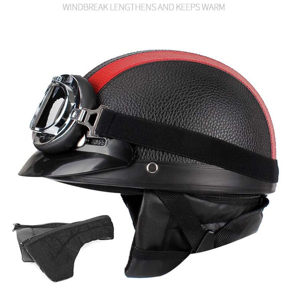 BSDDP A0318 PU Helmet With Goggles, Size: One Size(Black Red)