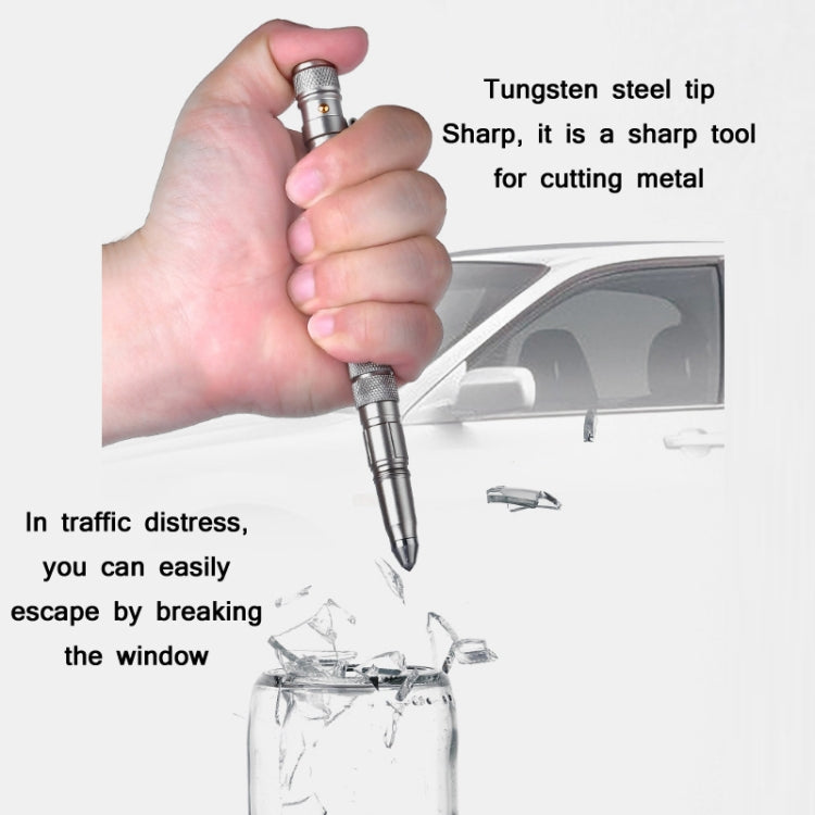 P08 Outdoor LED With Flashing Tungsten Steel Window Breaking Self-Defense Pen(Grey)