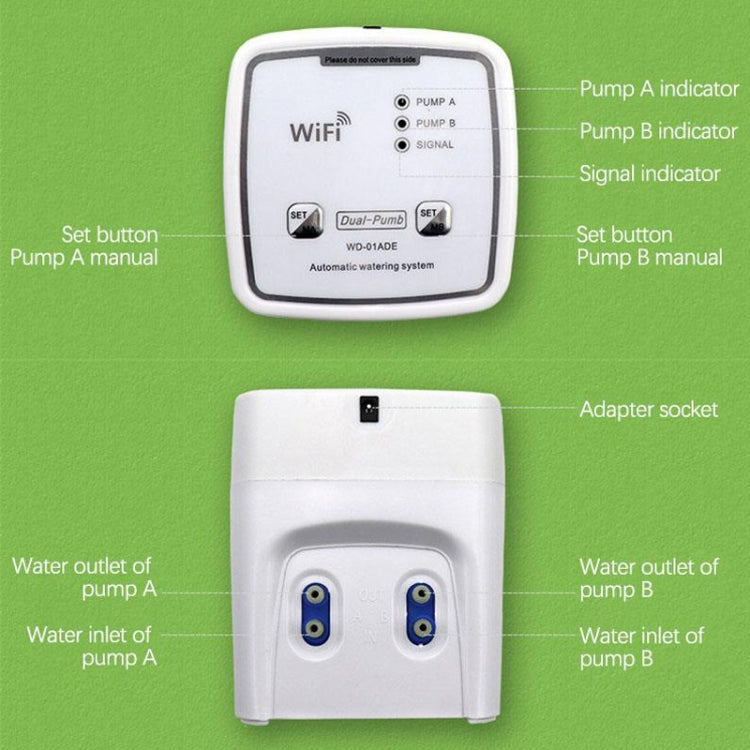 WD-01ADE WIFI Gardening Drip Irrigation Controller, Specification: Double Pump 20 Pots(UK Plug)