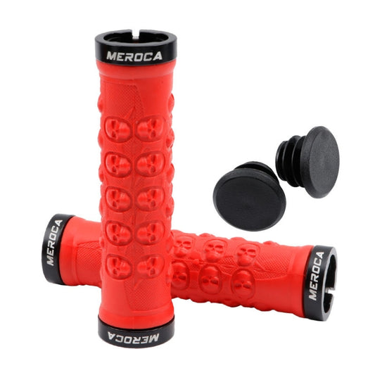MEROCA Mountain Bike Anti-slip Shock Absorber Riding Grip Cover, Style: Bilateral Lock Skull ME23 Red - Bicycle Grips by MEROCA | Online Shopping South Africa | PMC Jewellery | Buy Now Pay Later Mobicred