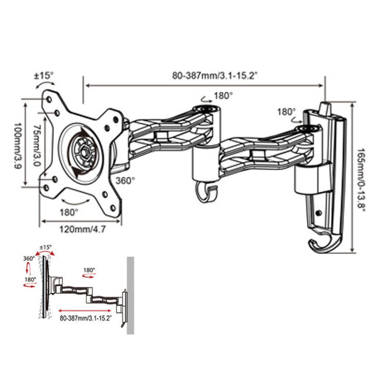 Gibbon Mounts L33 Monitor Bracket Wall Mounting Telescopic Rotating Aluminum Alloy TV Hanger