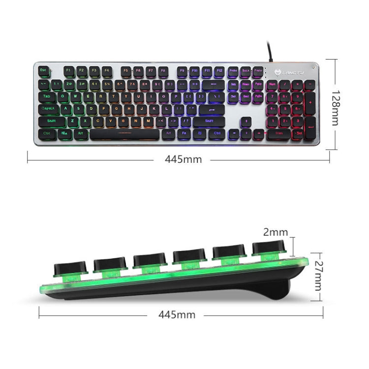 LANGTU L1 104 Keys USB Home Office Film Luminous Wired Keyboard, Cable Length:1.6m(Ice Blue Light Silver White)