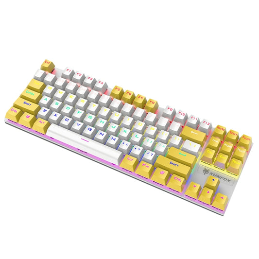 XUNFOX K80 87 Keys Wired Gaming Mechanical Illuminated Keyboard, Cable Length:1.5m(White Yellow) - free shipping - PMC Jewellery - Order now!