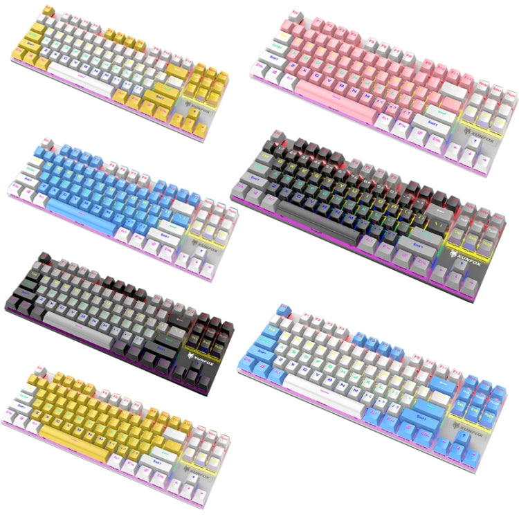 XUNFOX K80 87 Keys Wired Gaming Mechanical Illuminated Keyboard, Cable Length:1.5m(Gray Black)