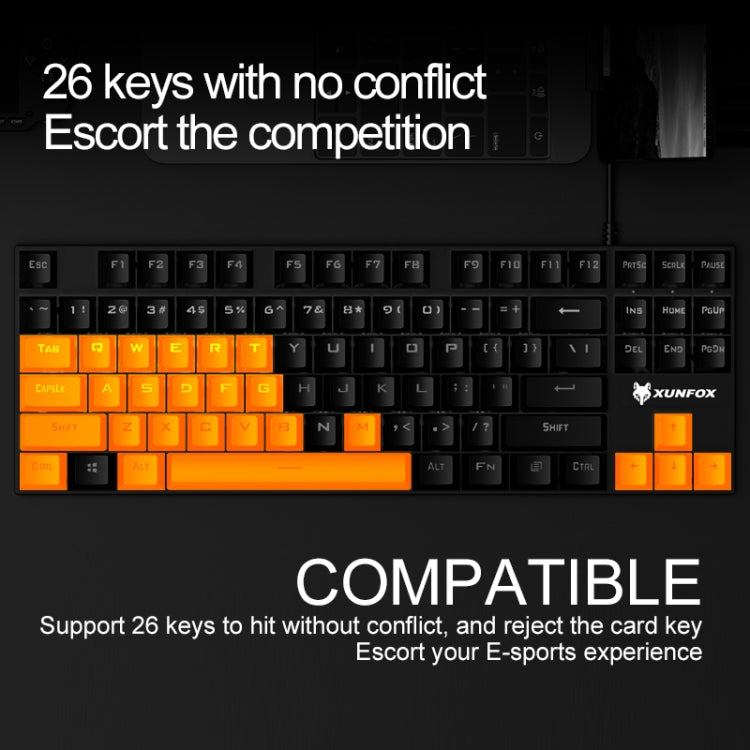 XUNFOX K80 87 Keys Wired Gaming Mechanical Illuminated Keyboard, Cable Length:1.5m(Blue White)