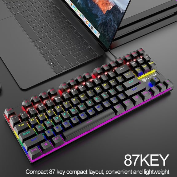 XUNFOX K80 87 Keys Wired Gaming Mechanical Illuminated Keyboard, Cable Length:1.5m(Black Gray)