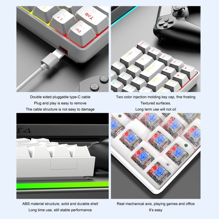 ZIYOU LANG T60 62-Key RGB Luminous Mechanical Wired Keyboard, Cable Length:1.5m(White Red Shaft) - free shipping - PMC Jewellery - Order now!