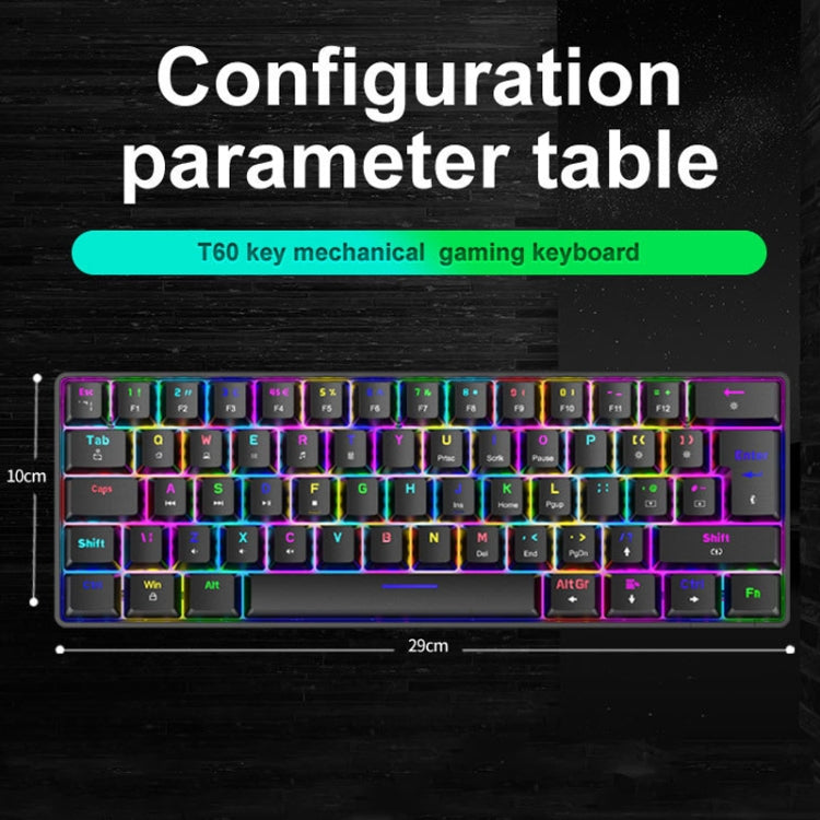 ZIYOU LANG T60 62-Key RGB Luminous Mechanical Wired Keyboard, Cable Length:1.5m(White Green Shaft) - free shipping - PMC Jewellery - Order now!