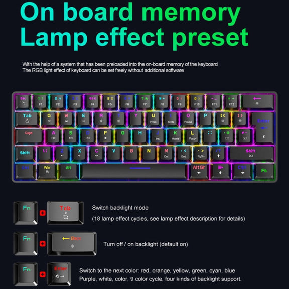 ZIYOU LANG T60 62-Key RGB Luminous Mechanical Wired Keyboard, Cable Length:1.5m(Blue Green Shaft)