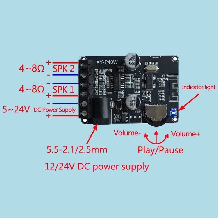 30W/40W Stereo Bluetooth Power Amplifier Plate 12V/24V High Power Digital Power Module Bare Plate - free shipping - PMC TechLife - Order now!