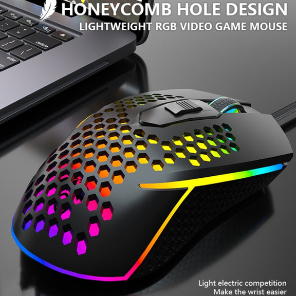 LEAVEN S50 6Keys Macro Definition Programmable RGB Lighted Gaming Wired Mouse, Cable Length: 1.5m(Black)