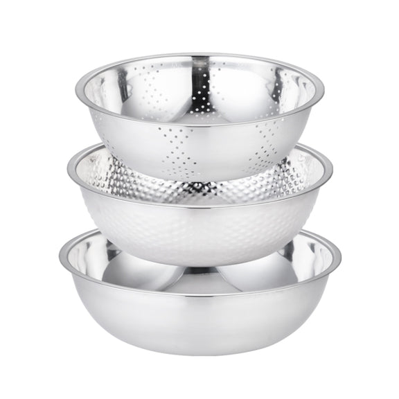 3 PCS / Set SiGang Stainless Steel Rice Washing and Vegetable Draining Basin(24cm+26cm+28cm)