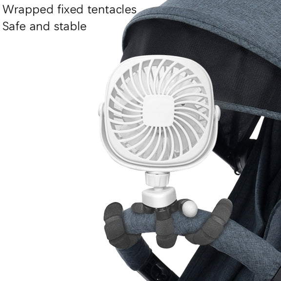 Octopus Stroller Deformation Fan Desktop Portable Handheld USB Small Fan, Colour: 1200mAh White