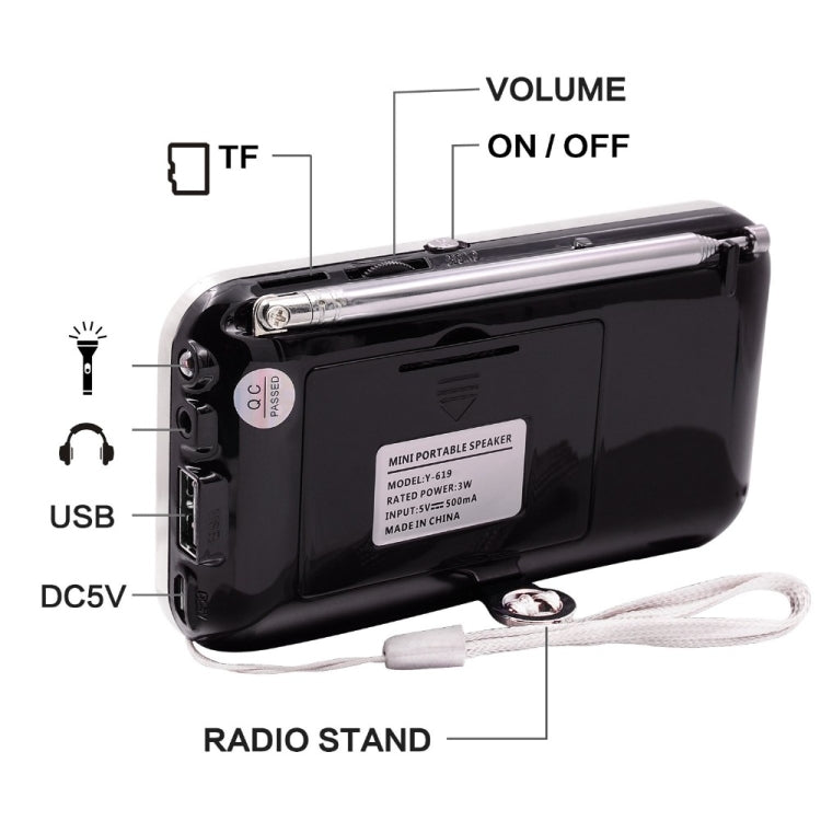 Y-619  FM/AM Mini Radio MP3 Rechargeable Music Player Support TF/SD Card with LED Display(Blue)