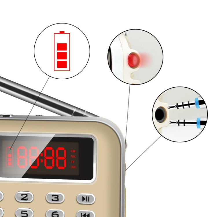 Y-619  FM/AM Mini Radio MP3 Rechargeable Music Player Support TF/SD Card with LED Display(Gold) - Radio Player by PMC TechLife | Online Shopping South Africa | PMC TechLife | Buy Now Pay Later Mobicred