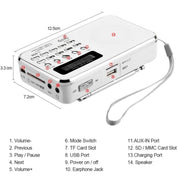 L-938  MP3 Audio Player FM Radio Support  SD MMC Card AUX-IN Earphone-out(White)