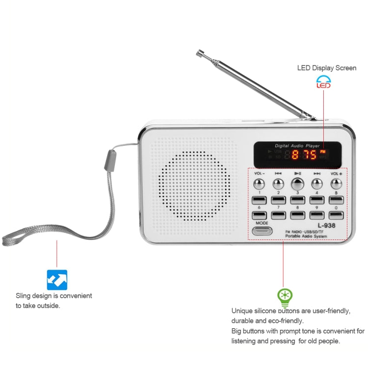 L-938  MP3 Audio Player FM Radio Support  SD MMC Card AUX-IN Earphone-out(Red)