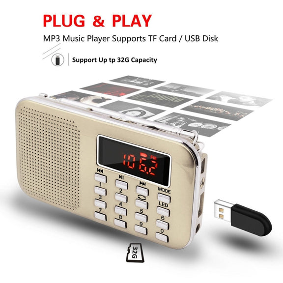 L-218AM  MP3 Radio Speaker Player Support TF Card USB with LED Flashlight Function(White)