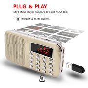 L-218AM  MP3 Radio Speaker Player Support TF Card USB with LED Flashlight Function(Gold)
