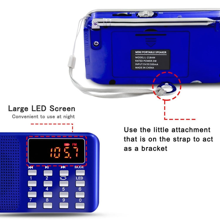 L-218AM  MP3 Radio Speaker Player Support TF Card USB with LED Flashlight Function(Black)