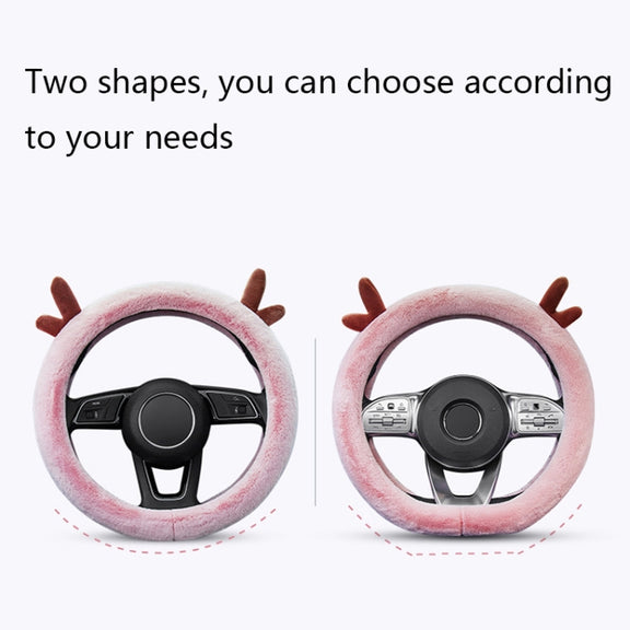 Antler Thick Plush Steering Wheel Cover, Style: O Type (Gray)