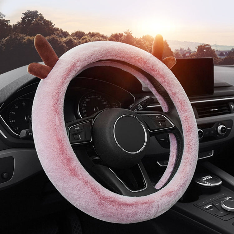 Antler Thick Plush Steering Wheel Cover, Style: O Type (Black)