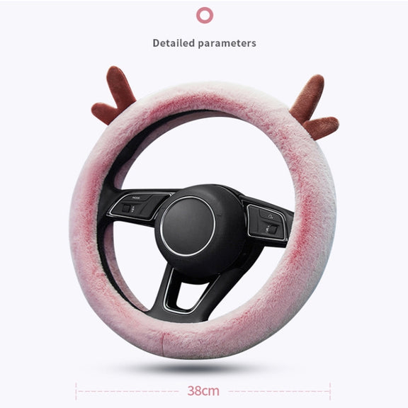 Antler Thick Plush Steering Wheel Cover, Style: O Type (Camel)